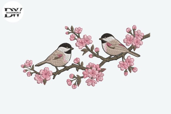 Birds on Cherry Branch Embroider Design
